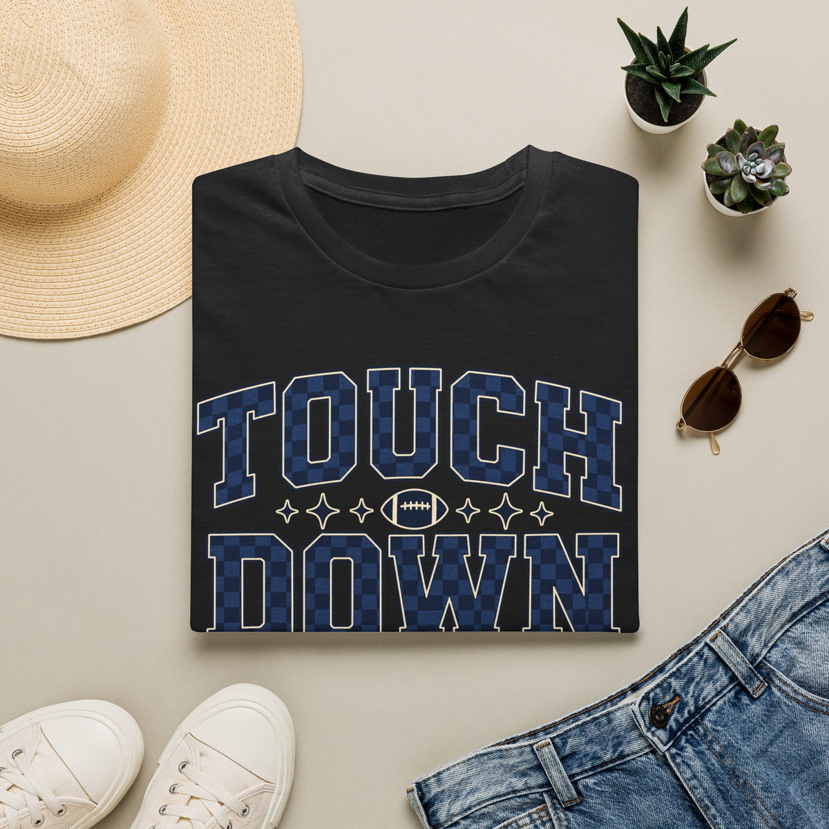 Blue and black touchdown tee