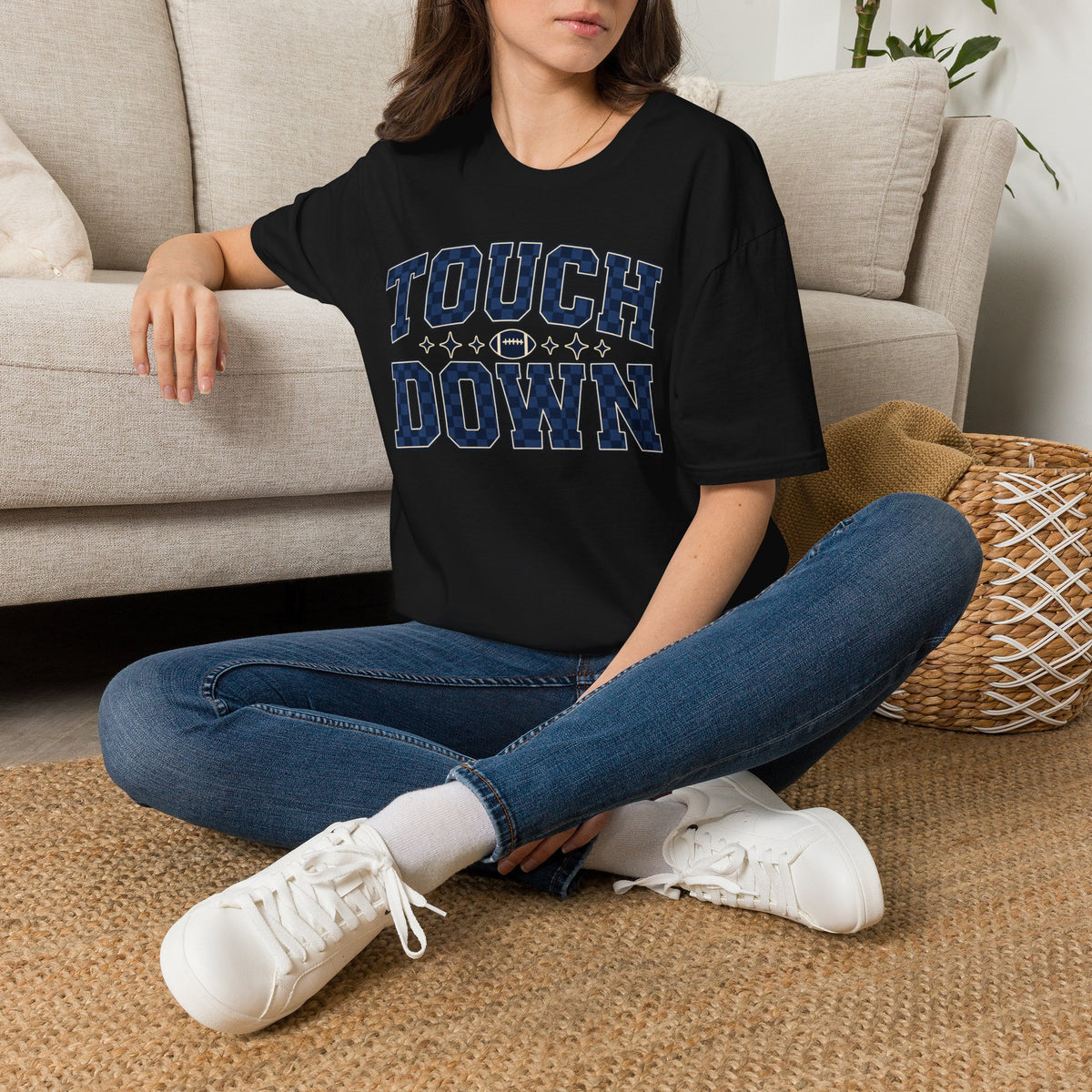 Blue and black touchdown tee