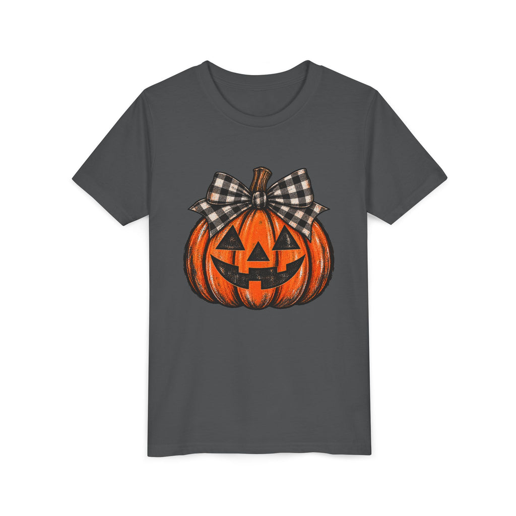 Youth girls pumpkin bow tee