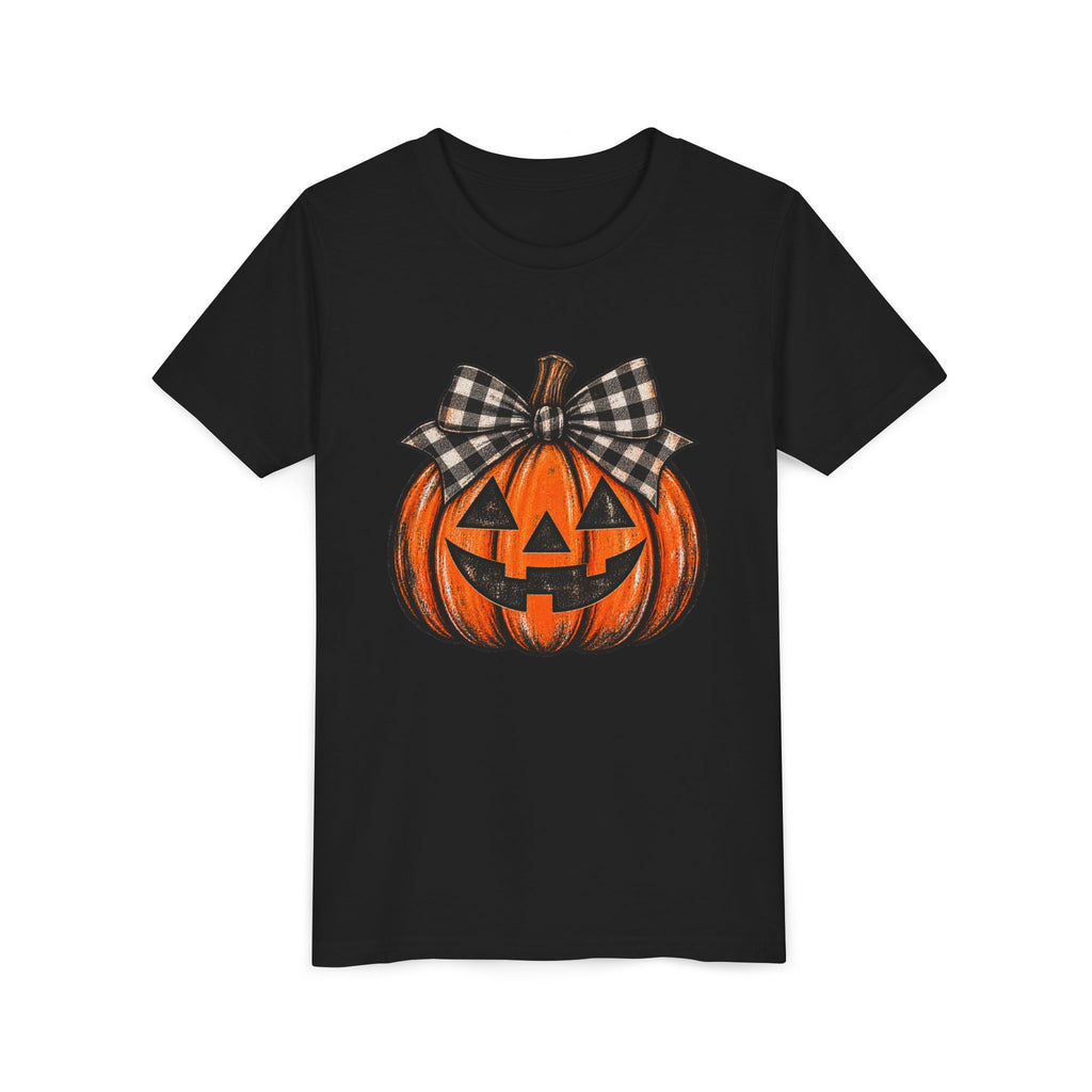 Youth girls pumpkin bow tee