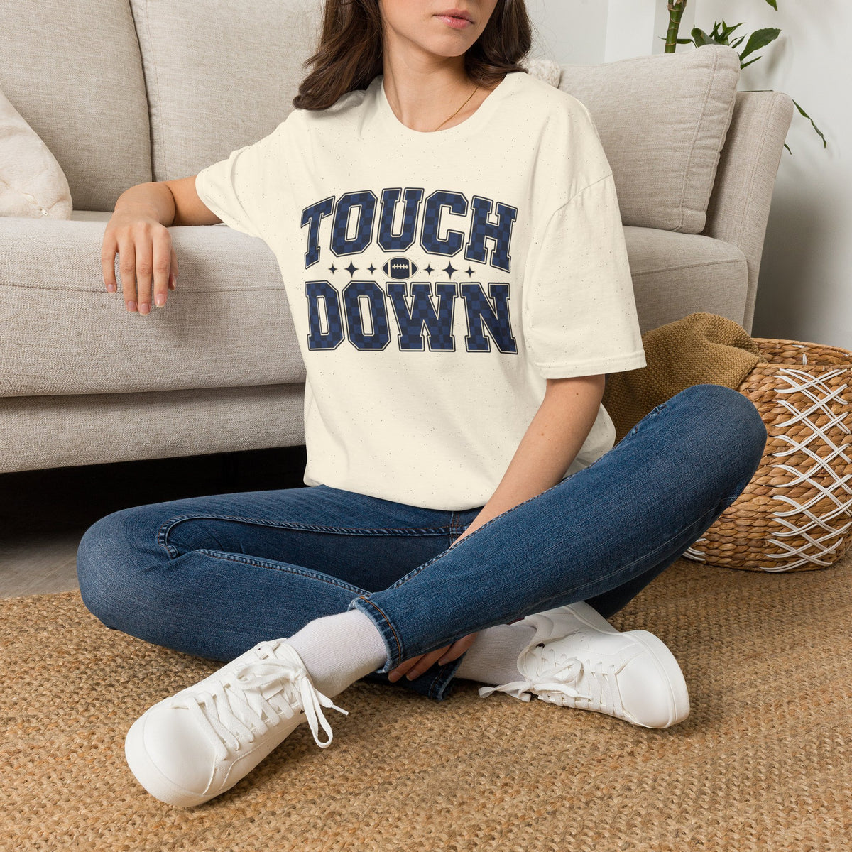 Blue and black touchdown tee