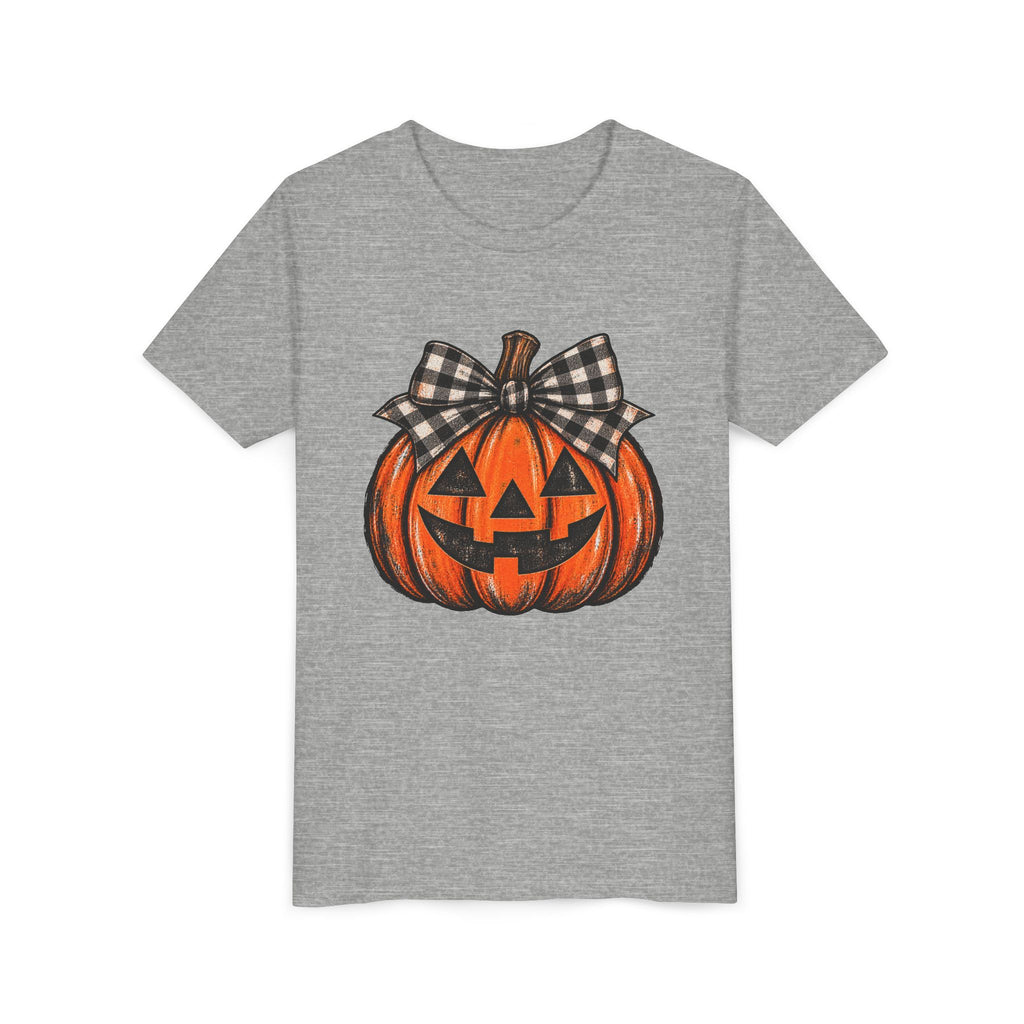 Youth girls pumpkin bow tee