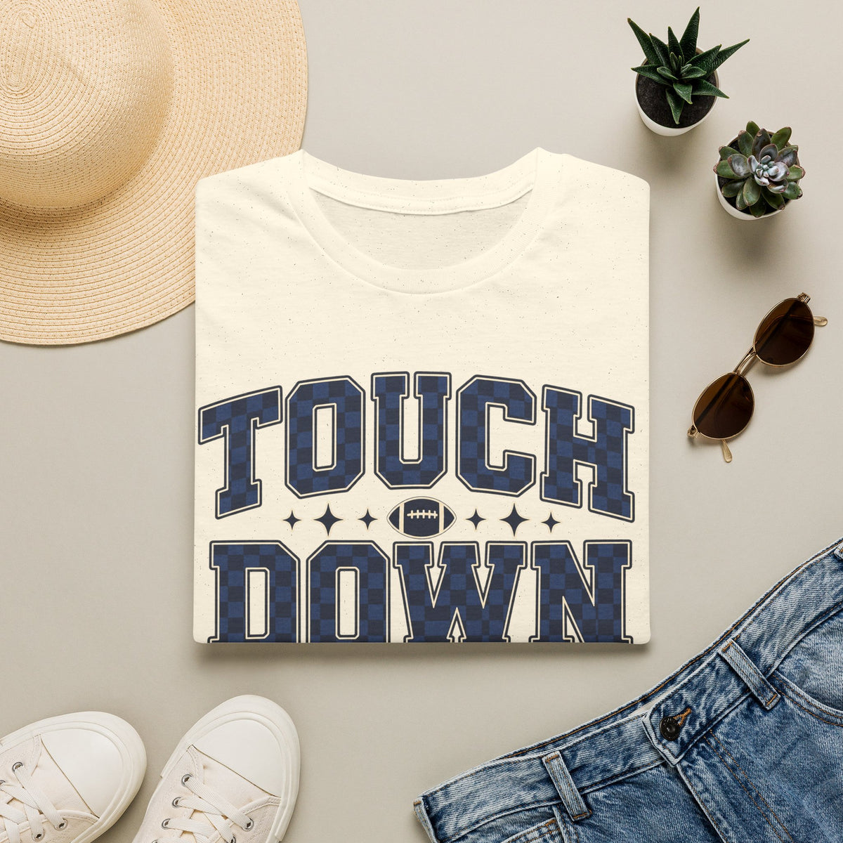 Blue and black touchdown tee