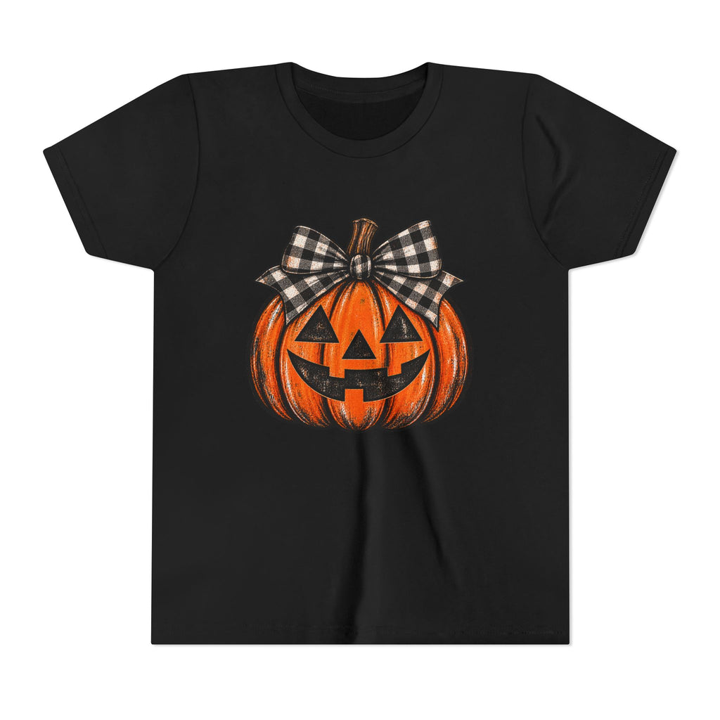 Youth girls pumpkin bow tee