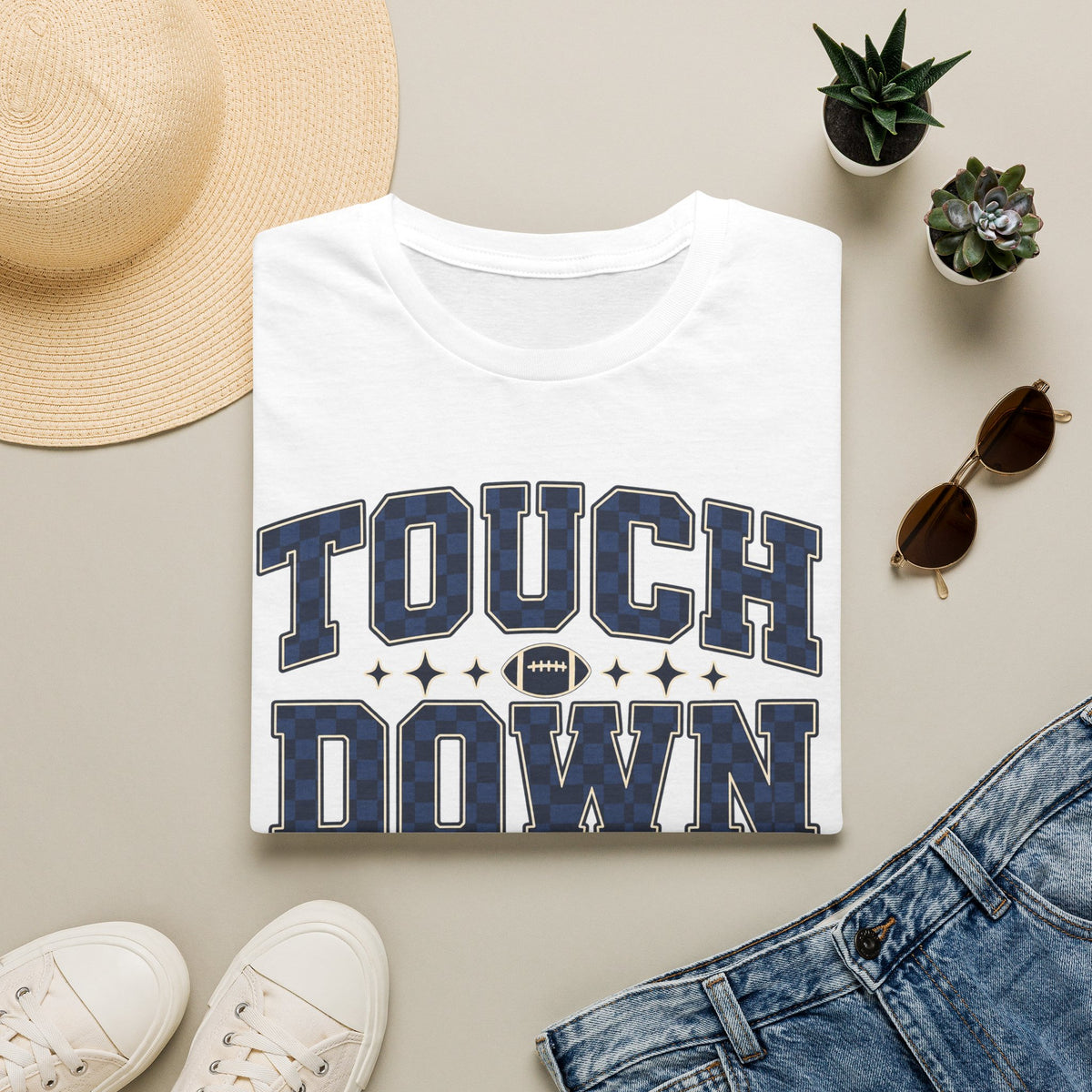 Blue and black touchdown tee